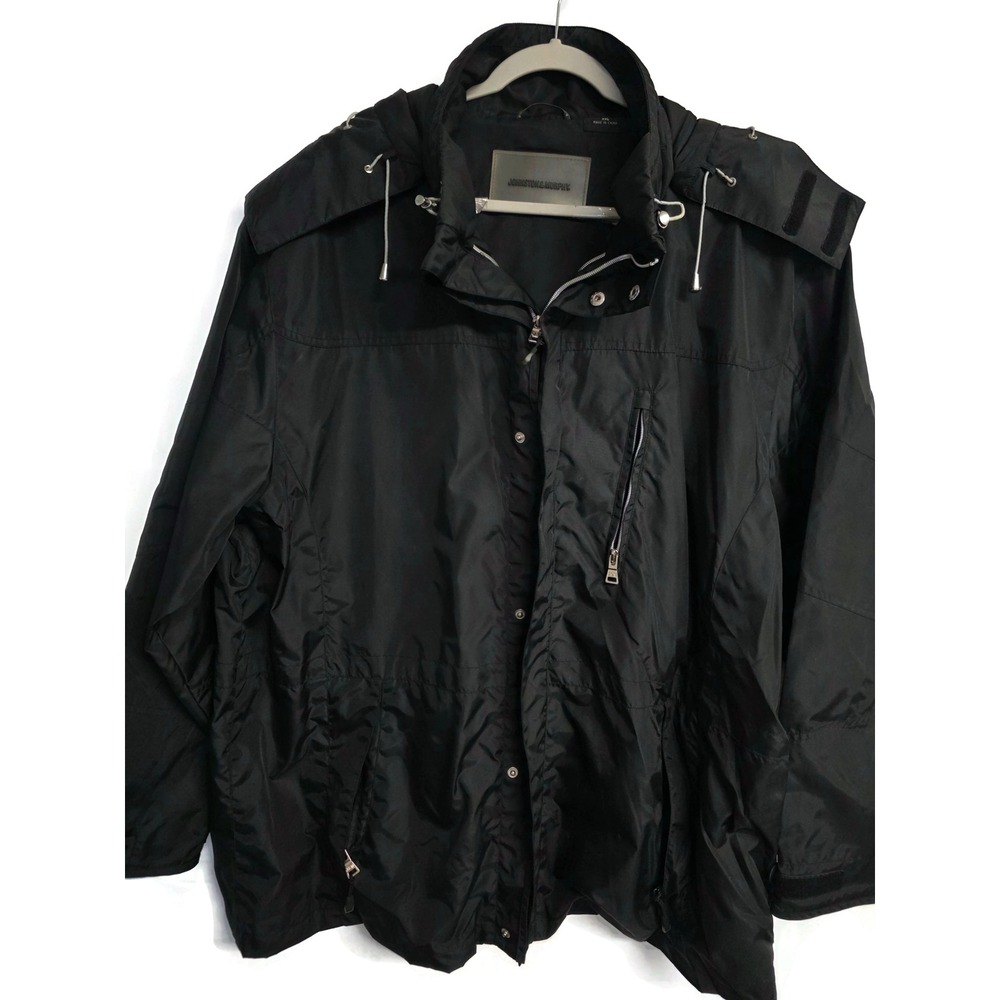 Johnston & Murphy Mens Black Nylon Windbreaker Jacket Detachable Hood XXL